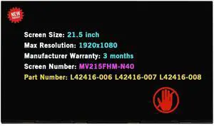 21.5" Replacement MV215FHM N40 for HP 22-DF0003W 22-DF0013W 22-DF0033W 22-DF0120M L03400-J53 L75153-351 LCD Non-Touch Screen Display Panel (Non-Touch)