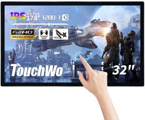 TouchWo 32 inch Capacitive Multi-Touch Screen Industrial Monitor, 16:9 Display 1920 x 1080P, Built-in Speakers, USB, VGA, DVI & HD-MI Ports, Digital Signage Displays and Player for Advertising