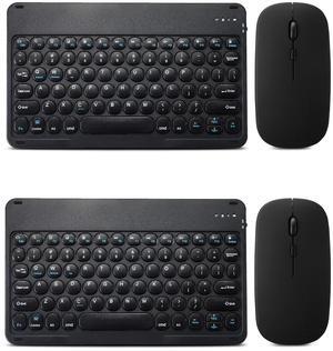 2 Pack Ultra-Slim Bluetooth Keyboard and Mouse Portable Mini Wireless Keyboard Rechargeable for Apple iPad iPhone Samsung Tablet iPhone Smartphone iOS Android Windows, Round Keys Black