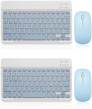 2 Pack Bluetooth Keyboard and Mouse Combo Rechargeable Portable Wireless Keyboard Mouse Set for Apple iPad iPhone iOS 13 and Above Samsung Tablet Phone Smartphone Android Windows (10 inch Blue)