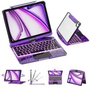 GUSGU Transparent Case with Wireless Keyboard for iPad Air 13-in.(M3/M2, 2025/2024), 7 Colors Backlight, Trackpad, 360°Rotating Stand for iPad Pro 12.9-in (6/5/4/3 Gen), Tech Style
