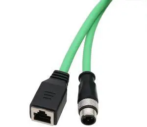 HangTon M12 4 Pin D-Coded Male to RJ45 Female Ethernet Cat5e Network Adapter Cable for Industrial Vision System PoE Automation Control High Flex Shielded Green 1m