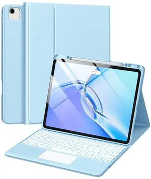 Harvopu for iPad Air 13 inch & Pro 12.9 Case with Keyboard - Multi-Touch Trackpad, 7 Colors Backlit, Detachable Folio Keyboard Cover for iPad Pro 12.9 (6th, 5th, 4th, 3rd gen), Air 13 M3/M2 (Sky Blue)