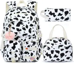 3 PCS Backpack Set for Girls, Laptop College School Backpack with Lunch Box Pencil Case Women Teens Cute Bookbag Kids Elementary Middle High School Bag Student Bookbags Set Travel Daypack -Black