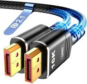 Highwings Displayport Cable 2.1, 16K DP 2.0 Cable 10FT [16K@60Hz, 8K@120Hz, 4K@240Hz 165Hz 144Hz] Support 80Gbps, HDCP DSC 1.2a, HDR10 FreeSync G-Sync for 3090 Graphics PC