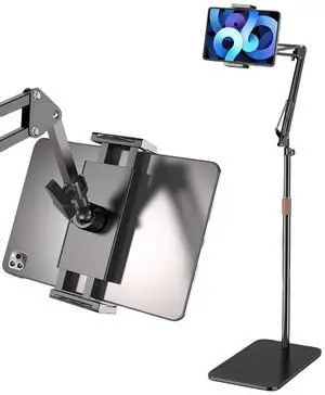Tablet Floor Stand,360 Degree Adjustable Height Stretchable Arm Swivel Dual Holder,Compatible with 4.7-12.9inch Smart Phone/Tablet Kindle ipad Stand Floor