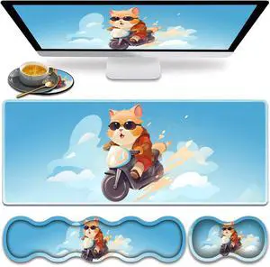 Large Gaming Mouse Pad, Keyboard Wrist Rest Pad + Mouse Wrist Pad + Coaster 4 in 1 Set, Extended Waterproof Non-Slip Desk Mat, Suitable for Office Home Learning Games, Hamster