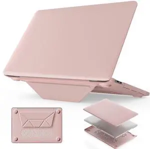 HXCASEAC Case Compatible with MacBook Pro 13 inch Case 2022 2020 with Foldable Stand, Anti-Scratching Protective Hard Shell Cover forA2338, A2289, A2251, A2159, A1989 PU Leather, Pink