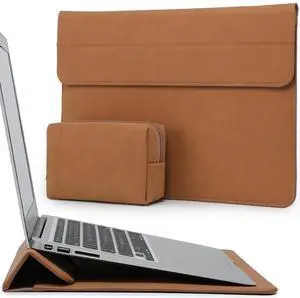 HYZUO 15 Inch Laptop Sleeve Case with Stand for MacBook Air 15 M4 A3241 M3 A3114 M2 A2941 2025-2023, 15" Surface Laptop 7/6/5/4, MacBook Pro 15 A1990 A1707 2019-2016, with Pouch, Brown