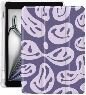 Idocolors Purple Ghost Face Pad Case for iPad 5th/6th Generation Cute Girly Anti-Scratch Lightweight with Pencil Holder Trifold Stand Case Soft TPU Cover(Model Number:A1822 A1823 A1893 A1954)