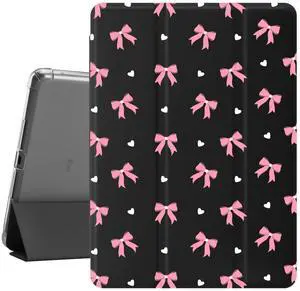 Idocolors Cute Bow Knot Pad Case for 10.2 Inch iPad 9th/7th/8th Generation, Clear TPU Trifold Stand Back Cover with Pencil Holder, Auto Wake/Sleep Foldable Protective iPad 2021/2020/2019 Case