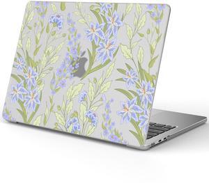 Idocolors Compatible with MacBook Air 13 inch Case, 2021-2018 Release M1 A2337 A2179 A1932, Elegant Flower Protective Hard Shell Case, Transparent Frosted Protective Case Anti Scratch Cover, Purple