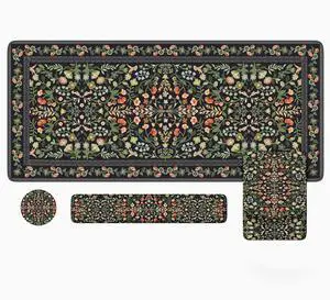 iLeadon Floral Mouse Pad Sets, Desk Matt for Desktop, Mouse Pad with Wrist Support, Extra Large Desk Size Mouse Mat+Cup Coaster with Non-Slip Base for Women Home Office (Black)