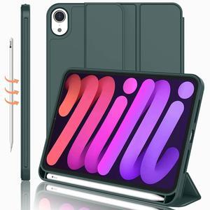 iMieet iPad Mini 7 Case 2024 (A17 Pro), iPad Mini 6 Case (8.3-Inch,2021 Model), iPad Mini 7th/6th Generation Case with Pencil Holder, Trifold Stand Smart Case with Soft TPU Back,Midnight Green