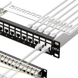 iwillink 10Gbps Patch Panel 12 Port, RJ45 Through Coupler Cat6 Patch Panel STP Shielded with Back Bar, 10'' Wallmount or Rackmount, Compatible with Cat5, Cat5e, Cat6 Cabling