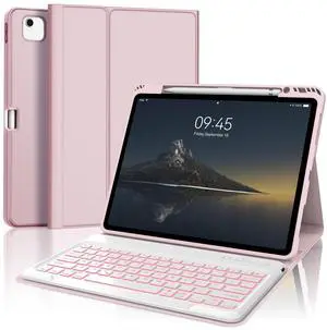 IVEOPPE Keyboard Case for iPad Air 13 (M2 2024/M3 2025) - 7 Color Backlit, Wireless Detachable Bluetooth Keyboard with Auto Sleep/Wake Function, Stain Proof Folio Cover for iPad Air 13,Light Pink