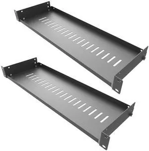 Jingchengmei 2 Pack of 1U Vented Cantilever Server Rack Mount Shelf 6" (154mm) Deep for 19" Network Cabinet or Equipment Rack, Disassembled Black(6V2PC)