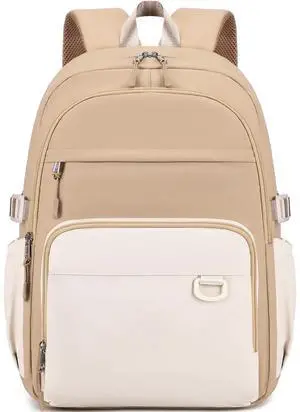 JIANYA School Backpack for Teen Grils, 15.6 Inch Laptop Backpack, Khaki Beige