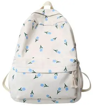 kakarin choyx Kawaii Women Backpack Aesthetics Cute Backpack Preppy Backpack 16.1 Inch Floral Backpack College Backpack White, Medium