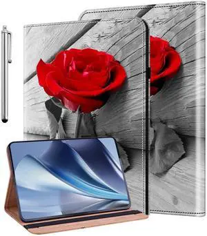 KEFBWAO Case for 2024 New Amazon Fire HD 8 & 8 Plus Tablet (12th Generation/10th Generation, 2024/2022/2020 Release), Stylus Holder Flip Wallet Leather Cover for Fire HD 8 Tablet Case, Red Rose