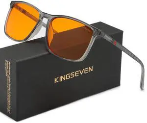 KINGSEVEN 99% Blue Light Blocking GlassesAluminum-Magnesium Frame High-end Business Glasses Fro Men Women7365 (Transparent)