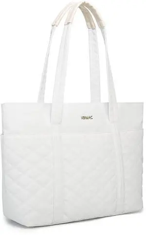 Kinmac Women's Laptop Tote Bag Top Handle Handbag Work Bag for Laptop Computer Up to 15 inch (White Embroidery)