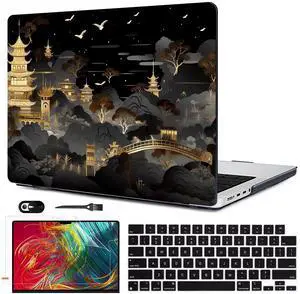 LCMOCICO For 2024 MacBook Pro 14 inch Case M4 A3112 A3185 A3401 M3 A2918 A2992 A2779 M2 M1 A2442 Cover, Pattern Plastic Hard Shell Case for Macbook 14 2024 2023 2022 2021 Touch ID, Tide Illustration 1