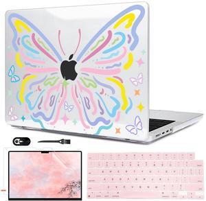 LCMOCICO for 2024 MacBook Pro 14 inch Case M4 2023 2022 2021 A3112 A3185 A3401 A2918 A2992 A2779 A2442, Pattern Plastic Hard Shell Case for Mac Pro 14 M4 M3 M2 M1 Pro/Max Chip, Colorful Butterfly