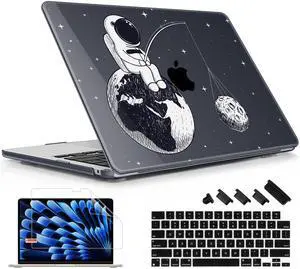 Lepeoac for MacBook Air 13.6 inch Case M4 M3 M2 2025 2024-2022 Release Model A3240 A3113 A2681, Sturdy Plastic Hard Shell Case for MacBook Air M2 13 inch with Touch ID, Astronaut Enjoy