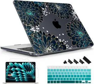 Lepeoac Case for MacBook Air 15 Inch 2025 2024 2023 Release M4 A3241 M3 A3114 M2 A2941, Hard Shell with Screen Protector & Keyboard Cover, Compatible with Touch ID, Luxury Floral
