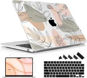 Lepeoac Case for MacBook Air 15 Inch 2025 2024 2023 Release M4 A3241 M3 A3114 M2 A2941, Hard Shell with Screen Protector & Keyboard Cover, Compatible with Touch ID - Tropical Leaves