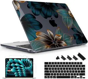 Lepeoac Case for MacBook Air 15 Inch 2025 2024 2023 Release M4 A3241 M3 A3114 M2 A2941, Hard Shell with Screen Protector & Keyboard Cover, Compatible with Touch ID - Leaves