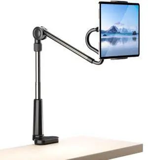 Desk Tablet Holder for iPad Pro, No Stiff Easy Adjust Arm Phone and Tablet Stand for Bed, Ereader Accessories Compatible with Kindle iPhone, iPad Pro/Mini/Air, Smartphones