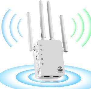 WiFi Extender Signal Booster,WiFi Extender,WiFi Booster with 1200Mbps Dual Band(Up to 10000sq.ft for 55+ Devices),WiFi Repeater with 4 Antennas 360deg Full Coverage,1-Tap Setup & Ethernet Port