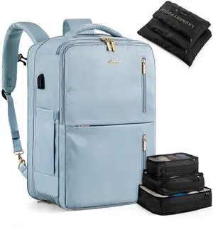 LOVEVOOK 40L Travel Backpack With 3 Packing Cubes Expandable Large Laptop Backpack Women Waterproof Backpack Waterproof Daypack Travel Bag TSA Fit 17inch Laptop Luggage With USB Charging Port
