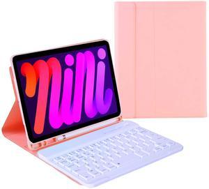 Case for iPad Mini 7 A17 Pro, iPad Mini 7th/6th Generation Case (2024/2021), [Magnetic Detachable Wireless Keyboard][Support 3 System] Flip Stand Cover with Pencil Holder for iPad Mini 6 7(Pink)