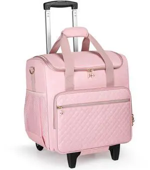 LUXJA Rolling Teacher Bag with Laptop Compartment and Detachable Dolly, Multifunctional Rolling Teacher Tote Bag (Patent Pending), Pink