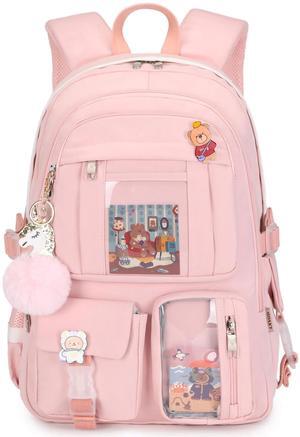 Backpack for Girls with Accessories Laptop Bookbags 16 Inch Kawaii Kids Elementary Middle High School Bag College Travel Daypack Gifts for Teens Women Students (Pink)