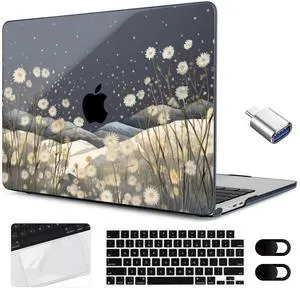 MEEgoodo Case for MacBook Air 15 inch M4/M3/M2 2025 2024 2023, Case Fit Model (A3241/A3114/A2941) for MacBook Air 15-inch, Laptop with Keyboard & Camera Cover & OTG Adapter, Starry Wildflowers