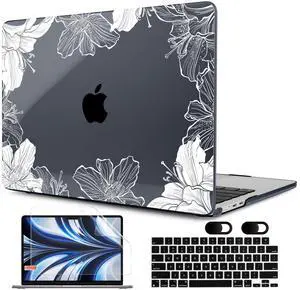 MEEgoodo Case for M4/M3/M2 MacBook Air 13.6 inch Case 2025 2024 2022, Fit Model A3240/A3113/A2681, Laptop Hard Shell with Keyboard Cover Compatible with MacBook Air 13 inch, Lily Floral