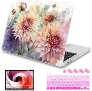 Mektron Designed Case for MacBook Pro 16 Inch A2141 Cover 2019 Release 16" with Liquid Retina Display/Touch ID, Plastic Hard Shell with Keyboard Skin & Screen Protector, Watercolor Dahlias