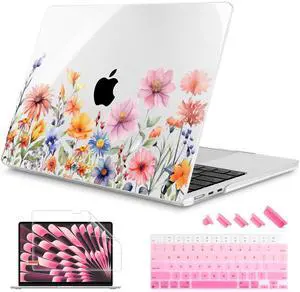 Mektron Designed for 2025/2024/2023 MacBook Air 15 INCH M4 A3241 /M3 A3114 /M2 A2941 Case, Printed Plastic Hard Shell Cover with 15.3" Liquid Retina Display Touch ID, Floral P165