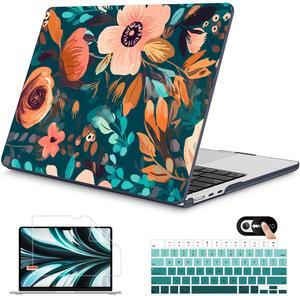 Mektron for 2025 M4 MacBook Air 13.6 Inch A3240 Case Fits 2023 A2681 M2 2024 A3113 M3 Chip with Liquid Retina Display Touch ID, Printed Plastic Hard Shell Cover for MacBook Air 13.6", Abstract Florals