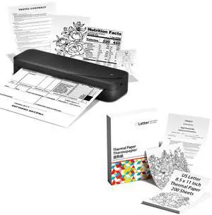 Memoqueen M833 Portable Printer Wireless for Travel Inkless Thermal Printer & 200 Sheets 8.5 x 11 Thermal Paper