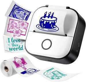 Memoqueen Mini Sticker Printer, T02 Sticker Maker Machine, Blutooth Portable Thermal Printer, Wireless Inkless Printing, for Memo, Study Notes, Work Plans, Compatible with iOS & Android, Black