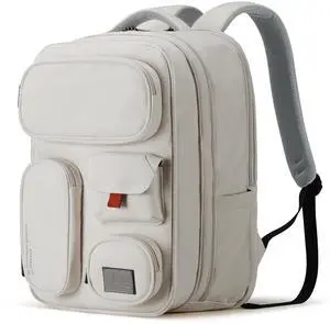 mixi Large Capacity Expandable Travel Backpack for Women & Men 15.6'' Laptop Carry On Weekender Bag Outdoor Hiking with Multifunction Pockets 180° Open Water Resistant 18 Inch 28L, Moonlight White