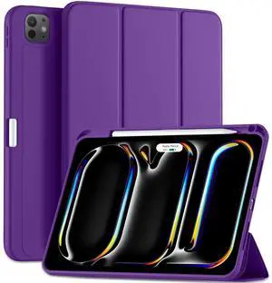 Kidopire New Compatible with iPad Pro 11 Inch Case (M4, 5th Gen 2024) with Pencil Holder, Smart Cover with Protective Trifold Stand & Soft TPU Back, Auto Wake/Sleep, Support Pencil Pro, Dark Purple
