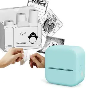 NelkoGlobal Mini Sticker Printer with 3 Rolls of 50mm*3.5m White Self-Adhesive Thermal Printer Paper(Image Duration: 10 Years)