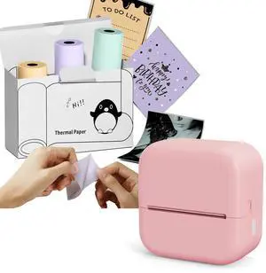NelkoGlobal Bluetooth Sticker Printer with 3 Rolls of 50mm*3.5m Mint Green/Lavender Purple/Light Orange Self-Adhesive Thermal Printer Paper