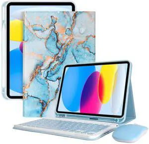 Keyboard Case for iPad 10th Generation 10.9 inch 2022 & iPad 11th Generation 11 inch 2025, Detachable Tablet Case with Wireless Bluetooth Keyboard and Mouse for ipad 10th/11th Gen, Marble Blue